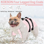 KOESON Four Legged Winter Coat, Warm Small Dog Jacket with Adjustable Buckles, Turtleneck Windproof Fleece Jackets, Reflective Fullbody Snowsuit Puffer Pink Grey S