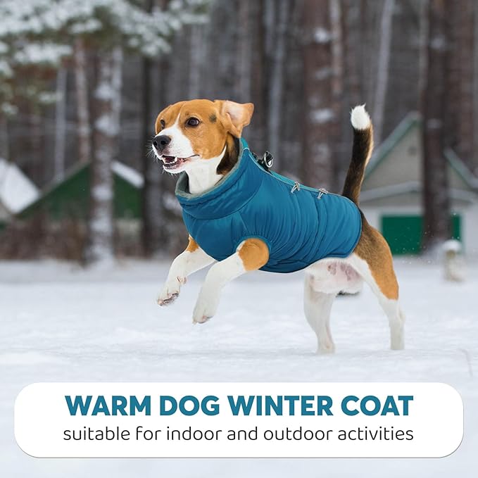 IDOMIK Warm Dog Coat with Harness, Waterproof Reflective Dog Jackets for Small Medium Large Dogs, Fleece High Collar Winter Jacket with Zipper, Pet Winter Snowsuit Clothes for Cold Weather,Blue 3XL