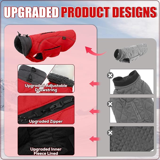 EMUST Winter Dog Coats, Fleece Dog Apparel for Cold Weather, British Style Windproof Warm, Red, XS