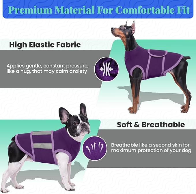 MIGOHI Dog Anxiety Relief Coat,Comfort Anxiety Vest for Dogs,Adjustable Dog Anxiety Calming Wrap for Fireworks,Thunderstorms,Travel, Separation, Anxiety Jacket for Large Dogs,L,Purple