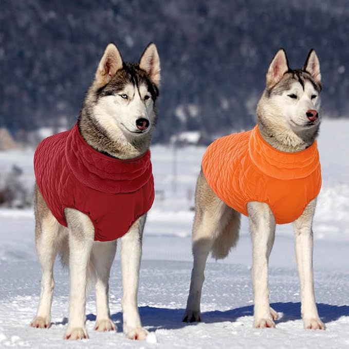 Kuoser XXL Winter Coat | Giant Breed Armor for Mastiffs & Great Danes | Zippers Secure Dogs in -20°F, Reflective Panels for Mountain Hikes, Red XL