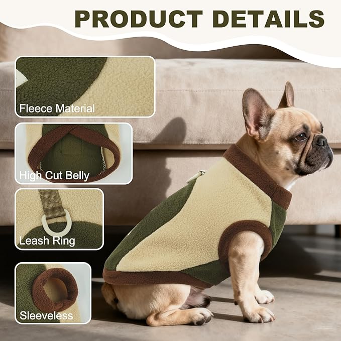 2XL Fleece Dog Vest Sweater, Soft & Warm, Leash Ring Winter,Warm Dog Clothes for Medium Pets,Cold Weather Pullover Vest for Beagle,Machine Washable,Army Green,Size 2XL