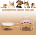 3PCS Elevated Cat Bowls,Wide Raised Ceramic Pet Dishes with Bamboo Stand, Whisker Friendly Pet Water or Food Plates Feeding Station for Indoor Small Dogs, Kitten (Pink(3PCS))