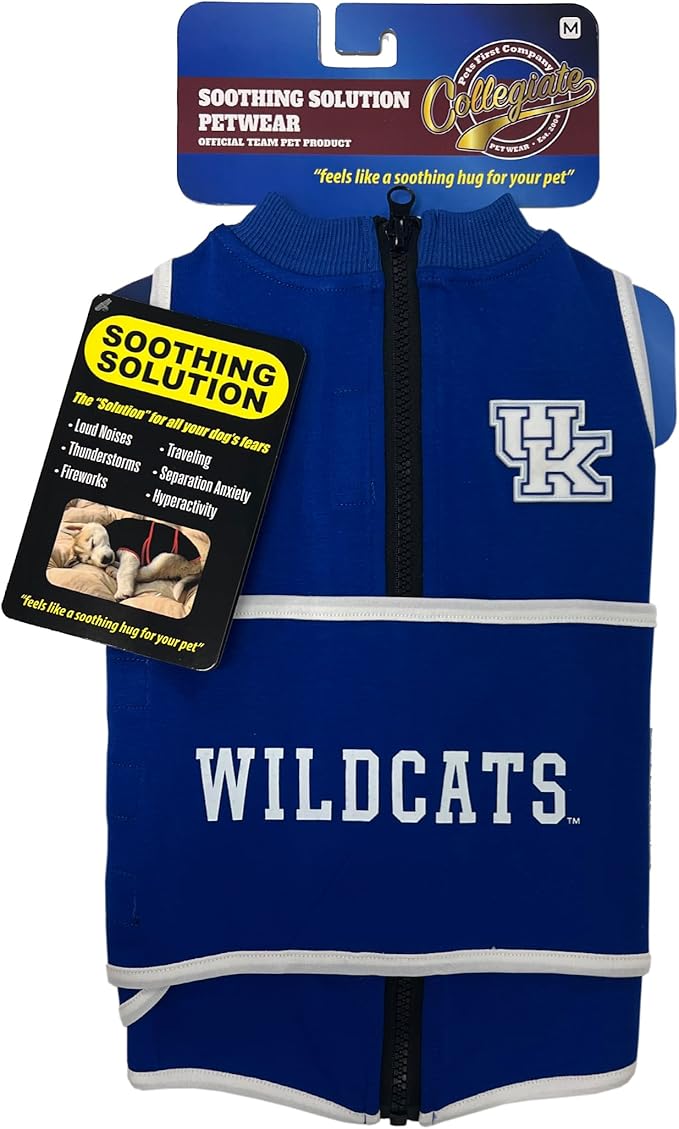 NCAA Kentucky Wildcats Dog Anxiety Shirt Calming Soothing Vest for Dogs Cats with Anxiety, Fears, Fireworks, Loud Noises, Dark, Lonely Keeps Dogs Calm & Feeling Safe, Relaxing Jacket, Small