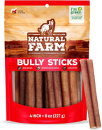 Natural Farm Odor-Free Bully Sticks (4”, 8oz) All-Natural Long-Lasting Chews, 100% Beef Pizzle, Grass-Fed, Grain-Free, Hormone-Free, Protein for Muscle Development & Energy, Perfect for Small Dogs