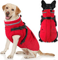 Dogcheer Dog Coat with Harness, Waterproof Warm Dog Winter Jacket with Pockets, Reflective Pet Fleece Jacket Turtleneck Snowsuit for Small Medium Large Dogs - Red, 3XL