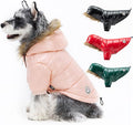 PINA Dog Winter Coat with Faux Fur Hood, Windproof and Warm, Suitable for Small to Large Dogs, Pink, Large