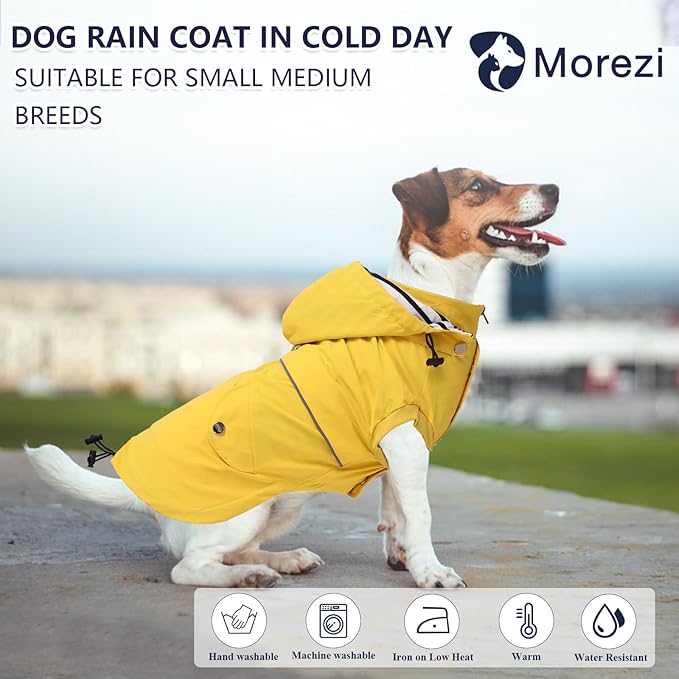 Dog Raincoat Waterproof Raincoats Dog rain Jacket Buttons Zipper Hood Drawstring Suitable for Small Medium Yorkie Terrier Schnauzer Poodle Border Collie Labrador 8lbs to 80lbs Yellow L