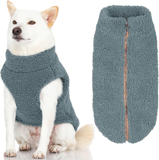 Gooby Sherpa Vest - Stone Blue, 3X-Large - Warm Fuzzy Fleece Step in Dog Jacket - Winter Small Dog Sweater for Everyday Use