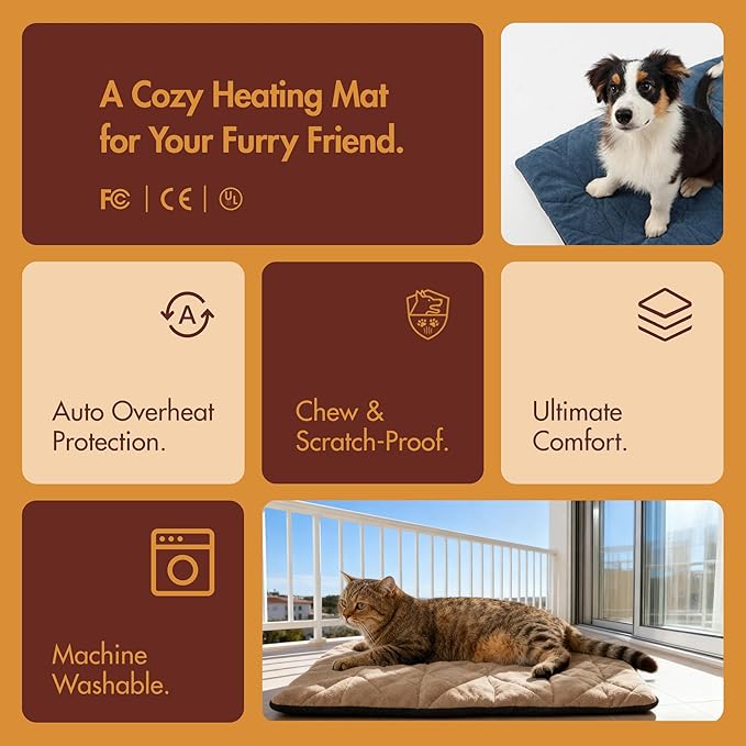 Dog Heating Pad (56"x40") - Waterproof Electric Heated Mat & Pet Bed for Indoor and Outdoor Use, Chew Resistant Cord, Machine Washable Cover with Wheat Pattern Quilting, for Cats and Pets