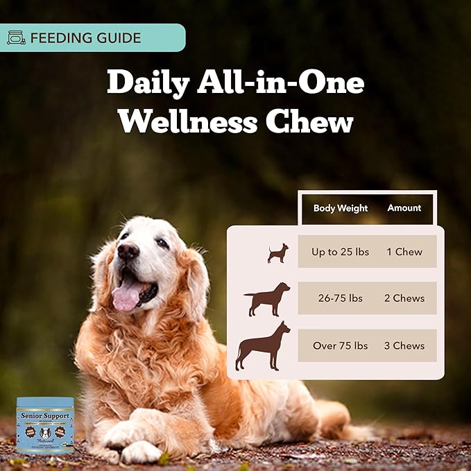 Natural Dog Company Senior Dog Vitamins Chew for Brain, Heart & Eye Health - Cognitive Support, Vision Clarity & Cardiovascular Function with Omega-3s, Lion’s Mane Senior Dog Supplements, 90 cnt