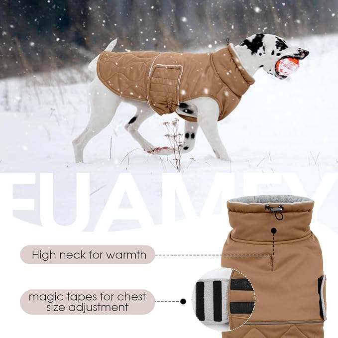FUAMEY Winter Warm Turtleneck Coat - Thick Waterproof Fleece - Dog Snowsuit for Small to Large Dogs