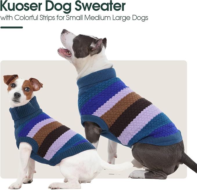 Kuoser Dog Sweater, XS Dog Sweater Pet Cable Knitted Pullover Warm Clothes, Puppy Turtleneck Classic Knitwear Soft Thickening Christmas Outfit, Cold Weather Thermal Wear for Small Dogs, Blue XS