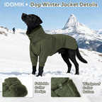 IDOMIK Dog Winter Coat for Medium Dogs, Warm Dog Winter Jacket with Fleece High Collar, Zippered Cold Weather Coats for Dogs, Waterproof Doggy Snow Jacket Clothes,Green,M