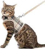 PUPTECK Soft Mesh Cat Vest Harness and Leash Set Puppy Padded Pet Harnesses Escape Proof for Cats Small Dogs Rabbits Bunny, Plaid Beige, L