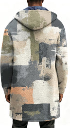 Mens Long Cardigan Hoodies Full Zip Fleece Lined Jackets Fashion Knitted Color Block Hooded Coat with Pockets