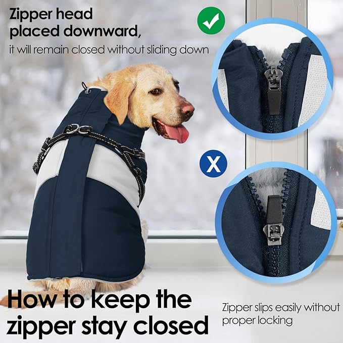 AOFITEE Dog Coat, Large Dog Jacket, Dogs Coat with Harness Built in, Reflective Waterproof Dogs Jackets Winter with Furry Collar, Warm Polar Fleece Pet Sweater Snowsuit for Doberman, Great Dane, XXL