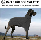 KOESON Extra Large Dog Sweater, Warm Soft XL Dog Sweater, Turtleneck Big Sweater for Large Dogs Girls and Boys, Cable Knitted Pet Knitwear with Sleeves for Fall, Winter and Spring, Grey, XLarge