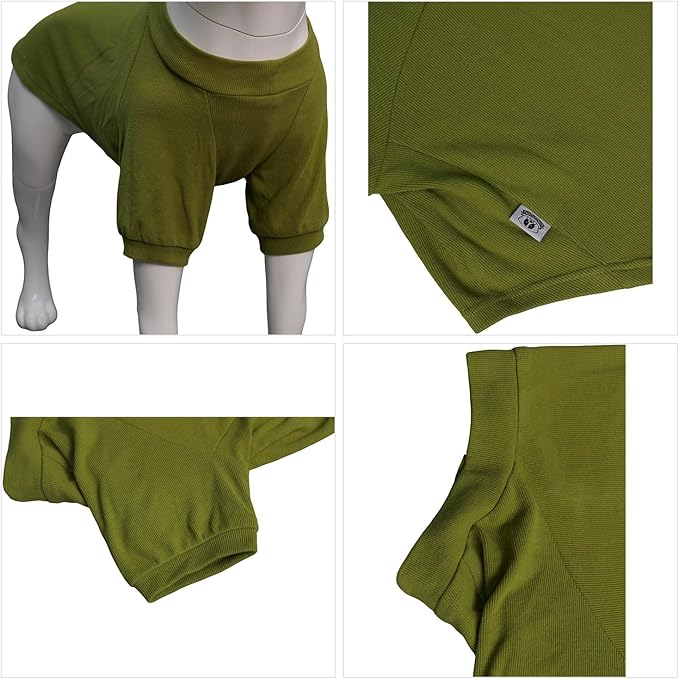Lovelonglong Ribbed Dog T-Shirt Cotton Knitted Dog Sweaters for All Season Pet T-Shirts for Large Medium Small Dogs Olive Green XS