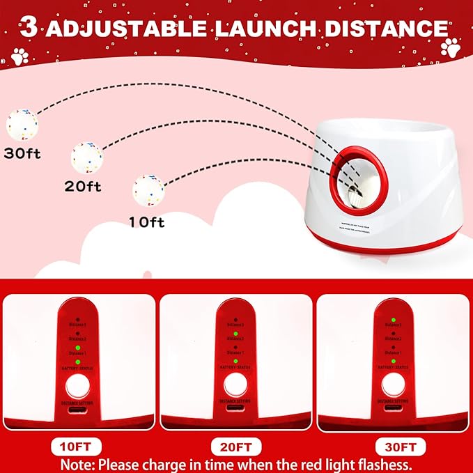 Automatic Ball Launcher for Dogs, Dog Ball Thrower with 19-32-45Ft Distance, Rechargeable Automatic Launcher with 6 Balls (2.2"), Dog Ball Launcher for Small & Medium Red