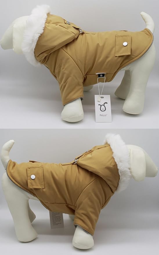 Pet Warm Dog Coat for Winter Dog Clothes Hooded Dog Jacket for Small Puppies Medium Large Dog Cat Clothes Insulated Padded Snow Jacket for Cold Weather Faux Fur (Medium, Yellow)