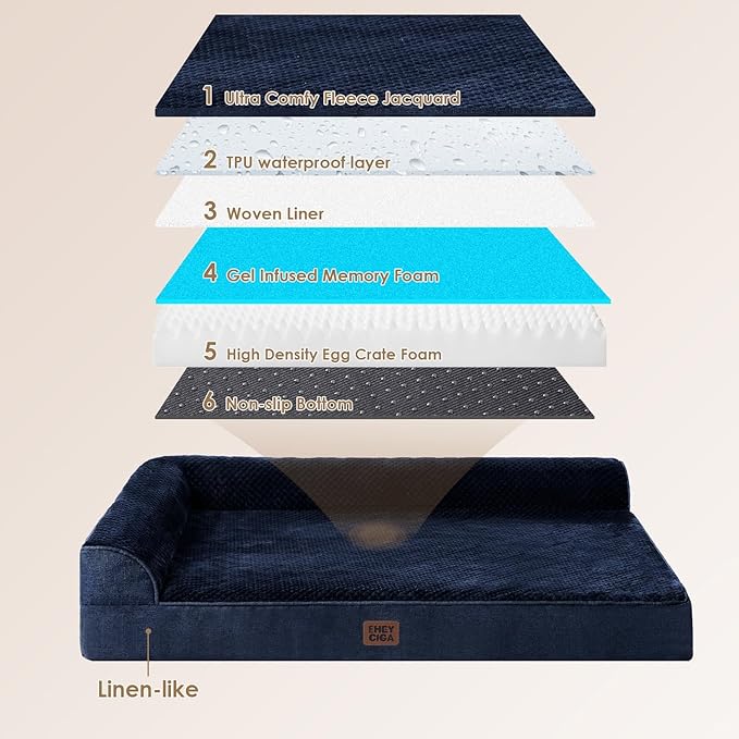 EHEYCIGA Memory Foam Dog Bed XLarge Sized Dogs, Extra Large Dog Bed Orthopedic with Washable Removable Cover, Waterproof XL Pet Bed Couch, 44x33x6 Inches, Navy Blue