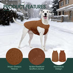 Kuoser Reversible Dog Coat – Warm Fleece & Quilted Waterproof Dog Jacket, Double-Sided Cold Weather Dogs Winter Coat with Harness Hole, Windproof Pet Snow Vest for Small Medium Large Dogs, Brown L