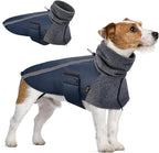 SlowTon Winter Dog Coat, Warm Polar Fleece Lining Doggie Outdoor Jacket with Turtleneck Scarf Reflective Stripe Adjustable Waterproof Windproof Puppy Vest Soft Pet Outfits (S,Dark Blue)