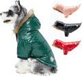 PINA Dog Winter Coat with Faux Fur Hood, Windproof and Warm, Suitable for Small to Large Dogs, Green, M