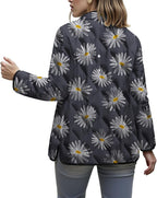 LIZALIG Women's Cropped Puffer Jacket Lightweight Floral Print Long Sleeve Padded Quilted Puffy Cardigan Coat