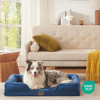 Bedfolks Orthopedic Dog Bed, Big Waterproof Dog Sofa Bed for Large Dogs, Egg Foam Pet Couch Bed with Removable Washable Cover and Nonslip Bottom, Navy Blue