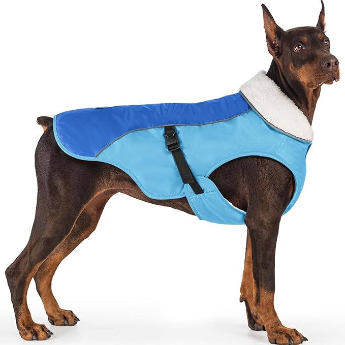 EMUST Dog Coat for Winter, Cozy Winter Jackets for Small/Medium/Large Dogs, Solid Color Dog Apparel for Cold Weather with Fleece Lining, New Blue, XXXL