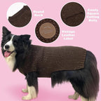 KYEESE Dog Sweater with Leash Hole Warm Pullover with Reflective Yarn for Small and Medium Dogs Male Soft Knit Pullover Boy Dog Coats Cozy Lightweight Thick Sweater,Khaki,Large