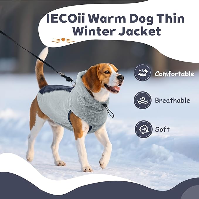 IECOii Small Dog Sweater, Turtleneck Dog Sweatshirt Stretchy Pullover Fleece Sweater for Fall Winter, Reflective Pullover Dogs Hoodie for Small Dogs Girl Boy, Boston Terrier, French Bulldog, Blue, M