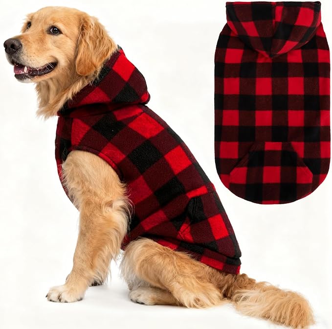 EXPAWLORER Dog Hoodie Fleece Sweater Vest, Plaid Dog Sweatshirt Fall Winter Pet Clothes with Leash Hole, Sleeveless Warm Cozy Puppy Clothing for Cat Small Medium Large Dogs Girl Boy, Checkered XXL