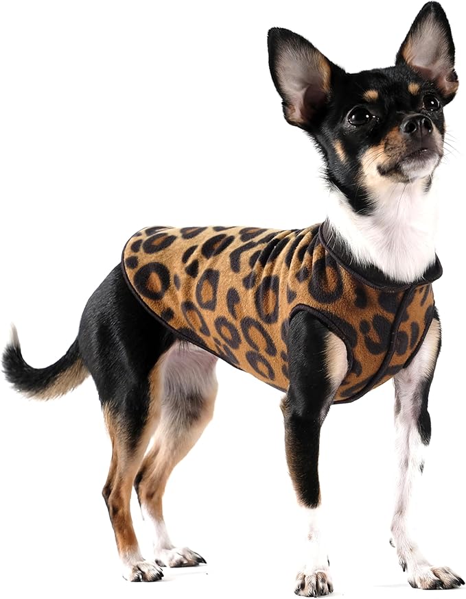Goldpaw Duluth Double Fleece Dog Sweater Vest for Small Dogs - Soft, Stretchy Dog Fleece - Warm Pet Jacket for Fall and Winter - Premium Pet Outerwear - Machine Washable - Leopard/Black - Size 8