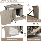 34" L Outdoor Dog House with Porch, Removable Floor, Raised Feet Anti-Chewing Iron Frame – Weatherproof Wooden Dog Kennel for Indoor/Outdoor Use, Ideal for Small to Medium Dogs