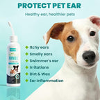 Dog Ear Cleaner, Dog Ear Care Liquid, Dog and Cat Ear Cleaner to Eliminates Ear Odour, Dirt and Debris Pet Ear Cleaner Solution,Remove Wax, Dirt & Stop Smelly, Itchy, Non-Irritating, 4 Fl oz