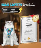 Halypet Cat Harness and Leash Set[MAX Safety 4th-Gen] Cute Escape Proof Vest Harness for Girl&Boy Cat Walking, Comfortable Adjustable Leash and Reflective Strips for Outdoor Kitten, M Azure Floral