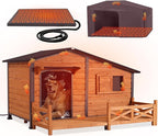 GUTINNEEN Extra Large Heated Dog House Insulated Dog Kennel Weatherproof Dog Shelter with Safe Heating Pad, Insulated Liner, Chew-Proof Metal Frame for Large Dog Breeds, 60.3" L x 50.3" D x 35.4" H