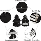 Morezi Dog Zip Up Raincoat with Reflective Buttons, Rain/Water Resistant, Adjustable Drawstring, Removable Hood, Raincoats with Legs 8lbs to 80lbs Available - Black - XL