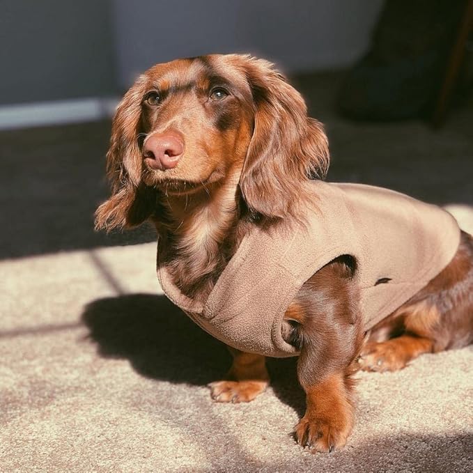 Gooby Fleece Vest Dog Sweater - Clay, X-Large - Warm Pullover Fleece Dog Jacket with O-Ring Leash for Small to Medium Dogs