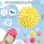 Soulchen 30 Pack 2.2 Inch Spiky Dog Balls Toys for Small Medium Puppy Durable Rubber No Squeak Spiky Balls for Aggressive Chewers Colorful Fetch Toys for Puppy Clean Teeth and Training