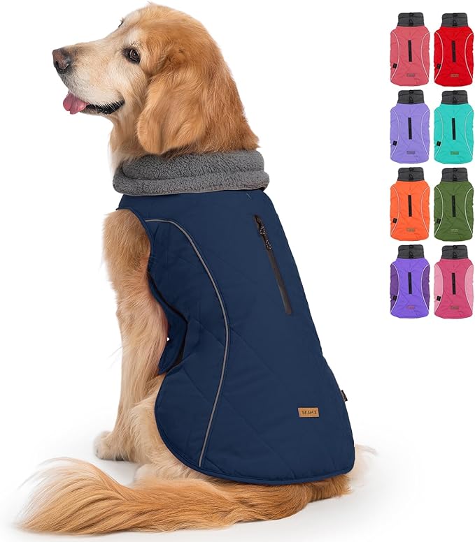 EMUST Dog Jackets, Small/Medium/Large Dog Coat for Winter, Pet Cold Winter Jacket for Large Dogs, Dark Blue, XL
