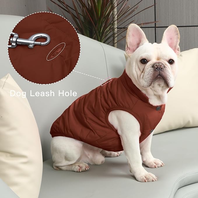 2 Layers Fleece Lined Warm Dog Jacket for Puppy Winter Cold Weather,Soft Windproof Small Dog Coat,Brown XS