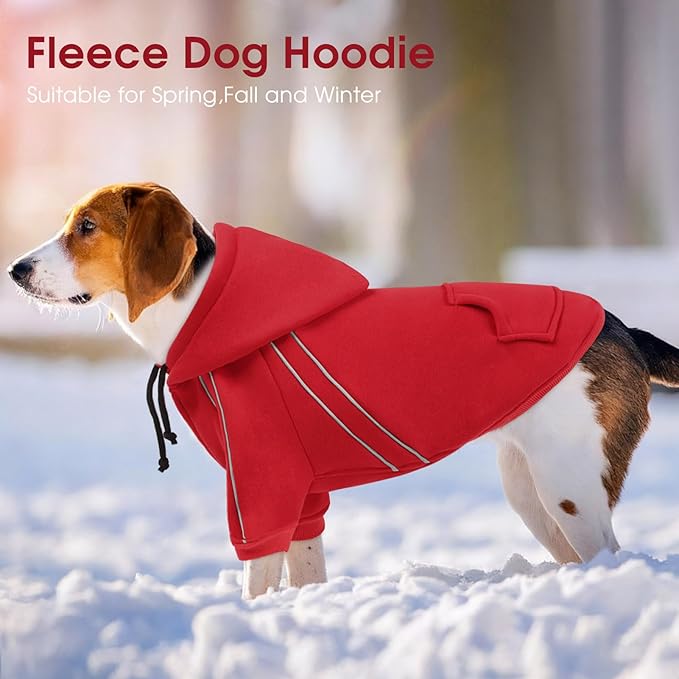 ASENKU Cozy Dog Hoodie，Soft Sweater with Adjustable Hood, Back Pocket and Leash Access Hole，Warm Reflective Sweatshirt for Cold Weather（Red，2XL