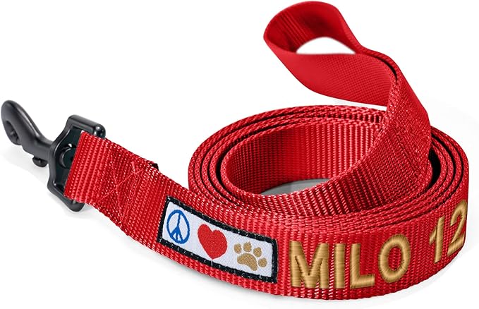 Pawtitas Personalized Dog Leash Embroidered Customize Leash with Your Pet Name & Phone Number Leash Puppy Leash 6 ft Long Dog Leash Puppy Medium Leash Large Leash Leash Red Custom Engraved Name