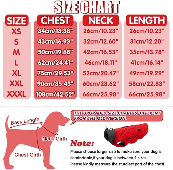 EMUST Winter Dog Coat for Medium Boys - Thick Clothes with Harness Hole for Cold Weather, Red, M