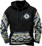 HOTYD Mens Western Aztec Sweatshirts Long Sleeve Fall Fashion Drawstring Pullover Vintage Graphic Cowboy Hoodie for Men