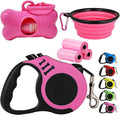 Retractable Heavy Duty Dog Leash - 16FT Pink, Tangle-Free Nylon Tape, Anti-Slip Handle, Waste Bag Dispenser for Small Dog or Cat up to 26 lbs